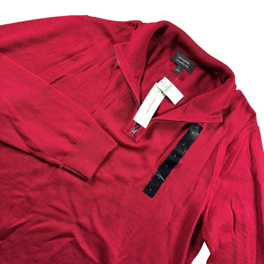 NWT Banana Republic Sweater Men L Red 100% Merino Wool Quarter Zip Classy Preppy